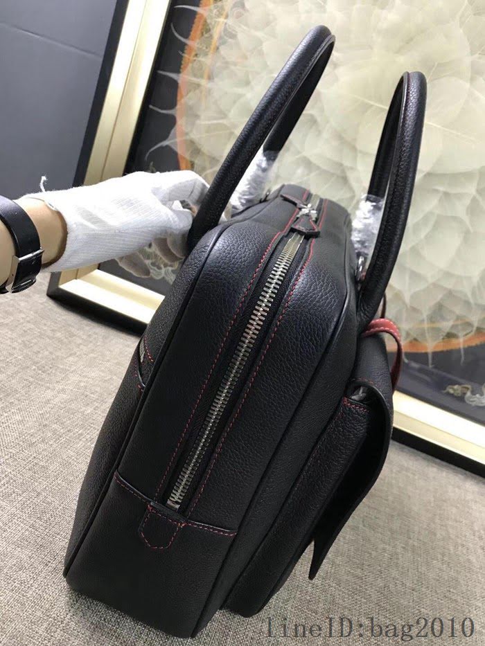 愛馬仕HERMES H家 郵差包 男女插袋款 超大容量 進口原廠皮 黑色/紅帶 可手提斜挎 出差必備單品  tdher1364